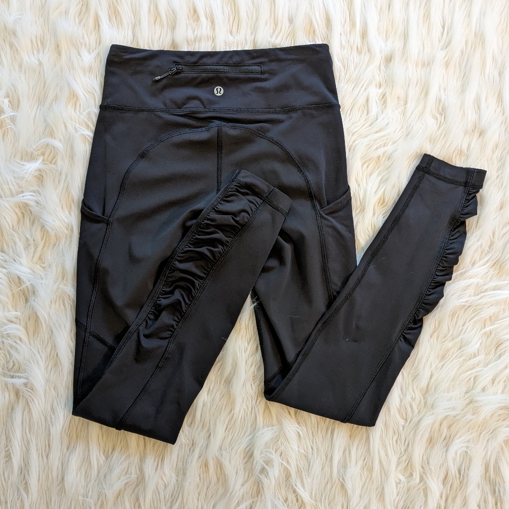 Lululemon Black Speed Tight With Rouched Ankle, Full Length Leggings Size 4